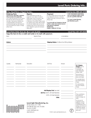 Lowel Parts Order Form
