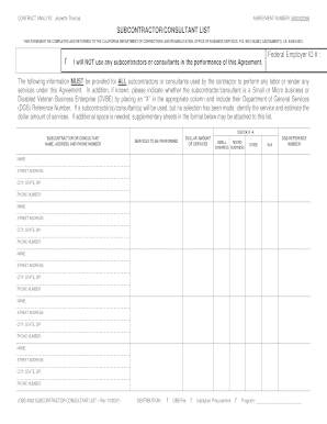 California Subcontractor-Consultant List Form