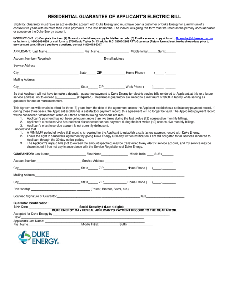 Duke Energy Guarantor Form Fill Out Sign Online DocHub