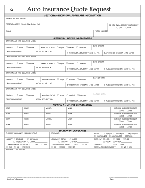 Auto Insurance Quote Request Form