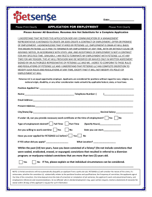 Petsense LLC Employment Application Form