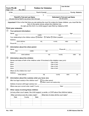 Alabama Petition for Visitation Orders