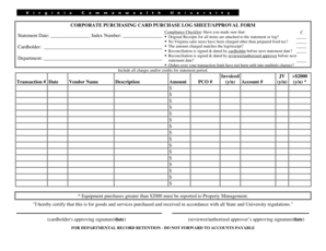 Corporate Purchasing Card Purchase Log Sheet