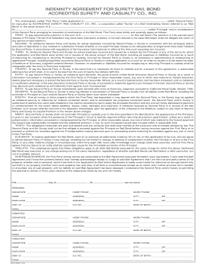 Indemnity Agreement for Surety Bail Bond