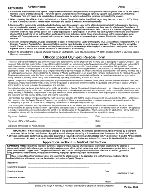 Special Olympics Release Form and Application