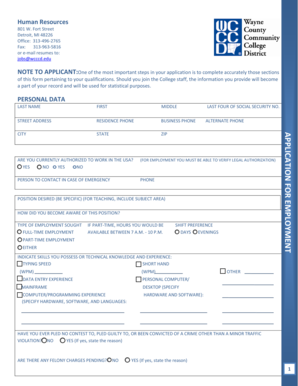 Wayne County Community College Employment Application