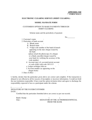 Electronic Clearing Service Debit Mandate Form