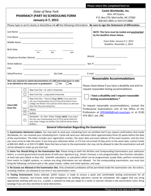 New York Pharmacy Exam Scheduling Form