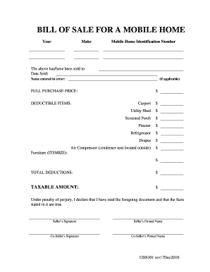 BILL OF SALE FOR A MOBILE HOME