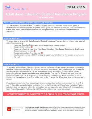 Adult Basic Education Student Assistance Program Application Form