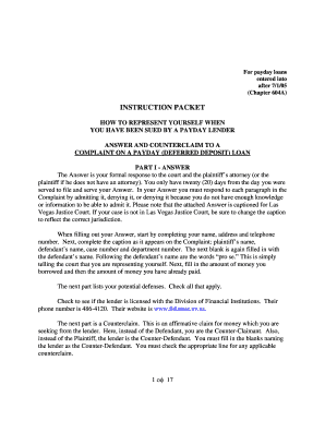 Answer and Counterclaim to Payday Loan Complaint