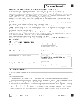 Corporate Resolution for Fidelity Account