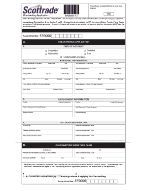 Checkwriting Application Form
