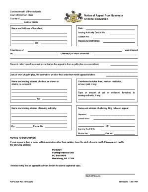 Pennsylvania Court of Common Pleas Notice of Appeal