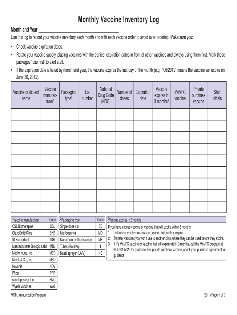 Vaccine Inventory Log Fill Out Sign Online DocHub