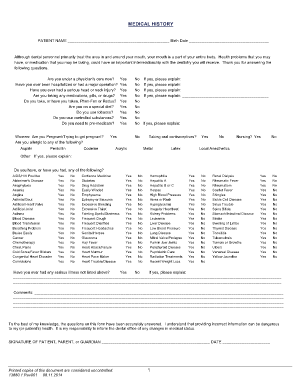 Dental Medical History Form