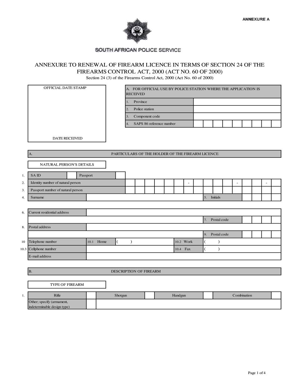 South African Renewal Of Firearms License Form
