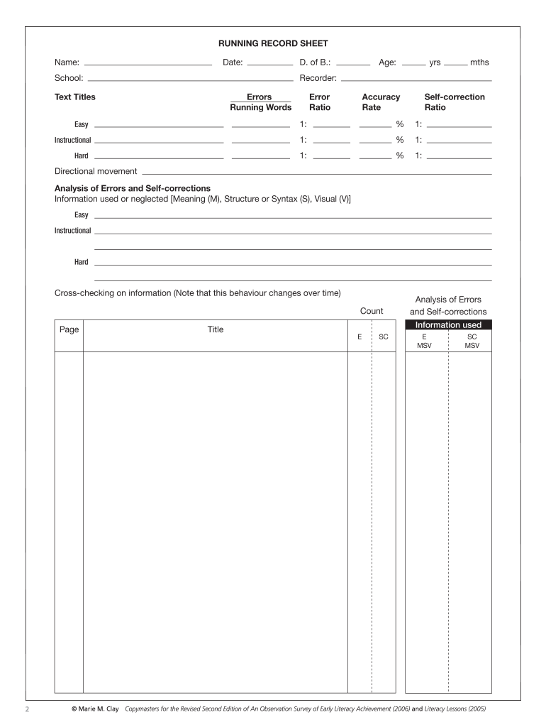Free Printable Running Record Sheet Printable Form, Templates and Letter