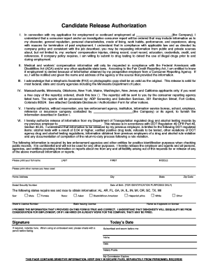 Candidate Release Authorization Form