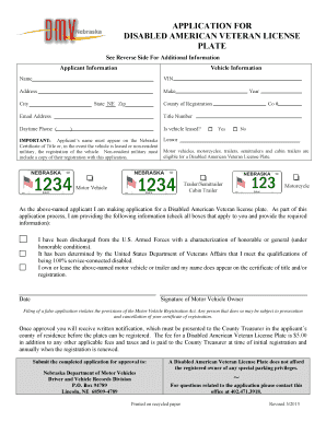 Disabled American Veteran License Plate Application
