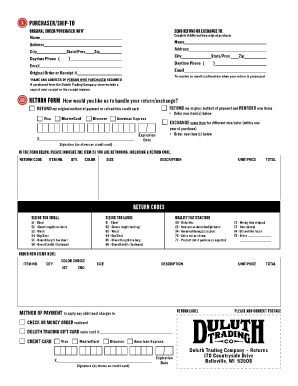Duluth Trading Company Return Form