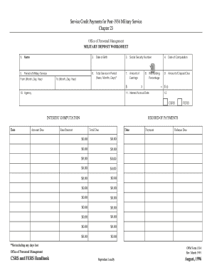 Military Service Credit Payment Worksheet