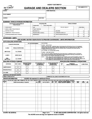 ACORD 128 Auto Dealers Garage and Dealers Section