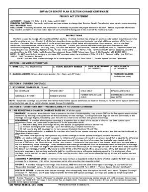 Survivor Benefit Plan Election Change Certificate