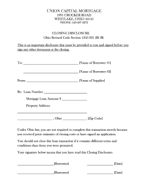 Ohio Closing Disclosure Form