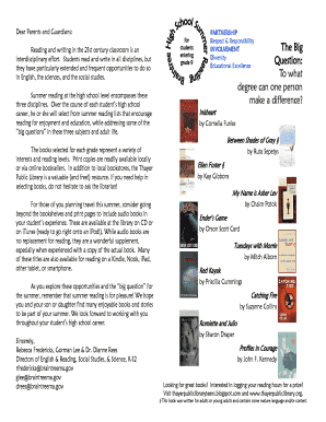 Summer Reading Assignment for Grade 9