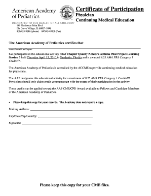 Certificate of Participation for CME Activity