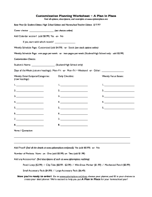 Customization Planning Worksheet
