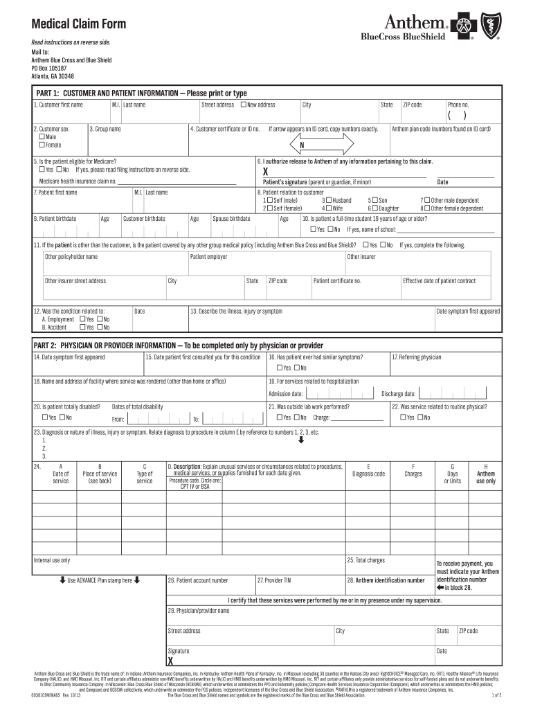 2013 Anthem Medical Claim Form Fill Online, Printable ...