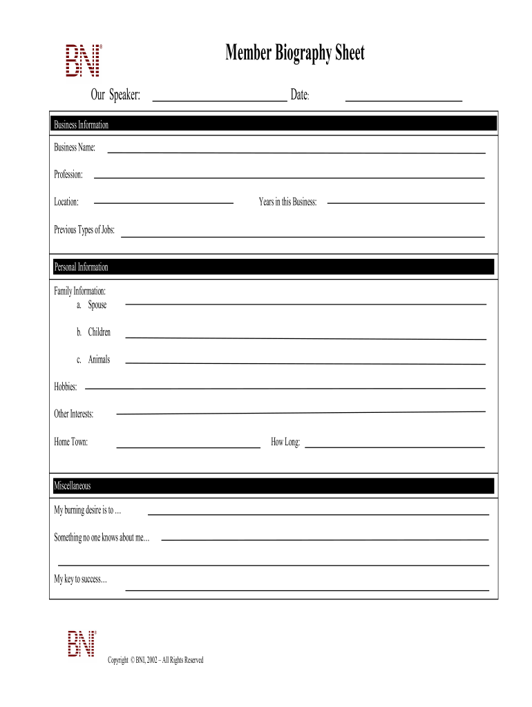 Bio Sheet - Fill Online, Printable, Fillable, Blank  pdfFiller Within Free Bio Template Fill In Blank