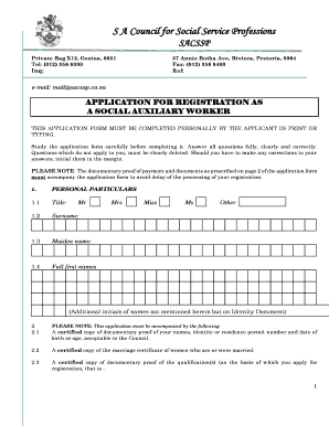 Application for Registration as Social Auxiliary Worker