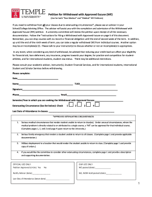 Petition for Withdrawal with Approved Excuse