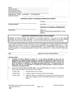 Arizona Affidavit of Financial Information
