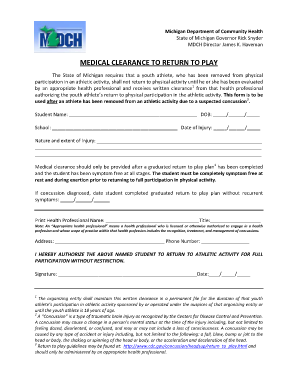 Michigan Medical Clearance to Return to Play