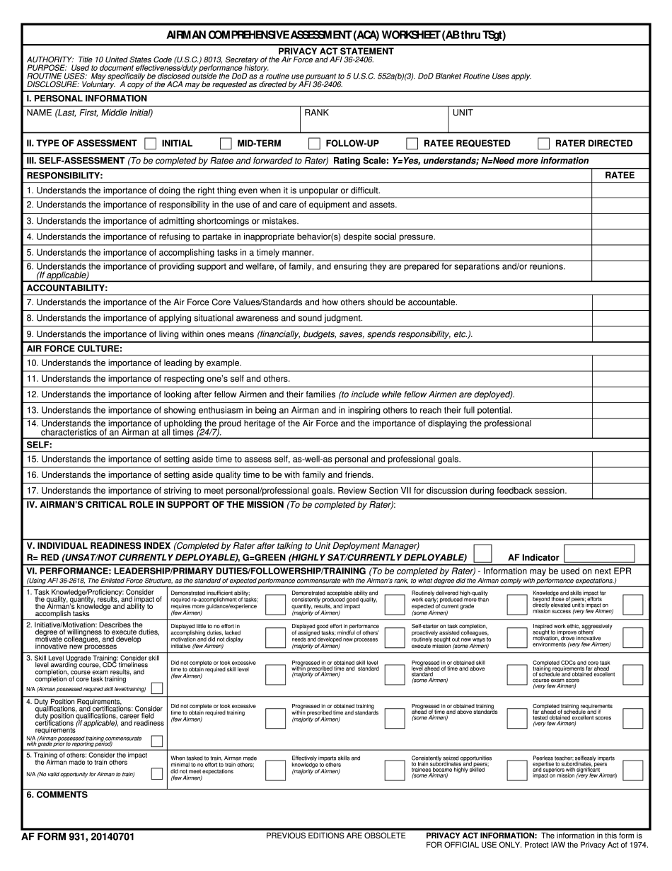 Af Form 931 Printable Template In PDF