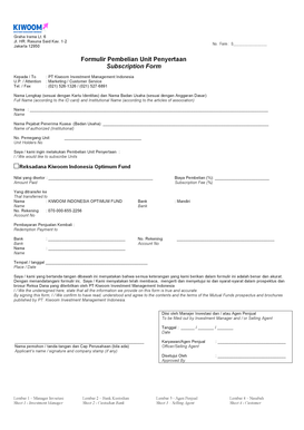 Subscription Form for Kiwoom Indonesia Optimum Fund