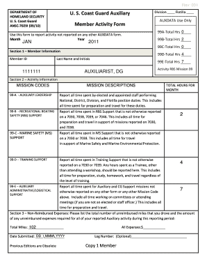 US Coast Guard Auxiliary Member Activity Form