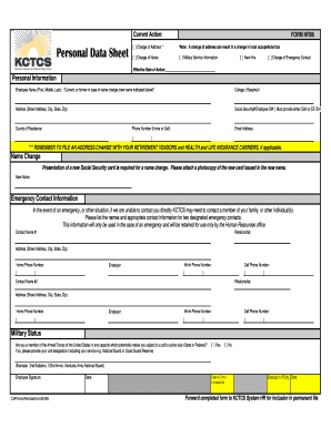 Personal data sheet online filling form