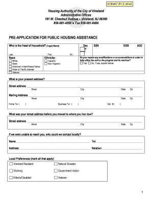Pre-Application for Public Housing Assistance