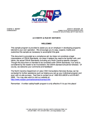North Carolina Employee Injury Report Form