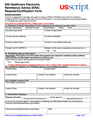 835 Healthcare Electronic Remittance Advice Request Form