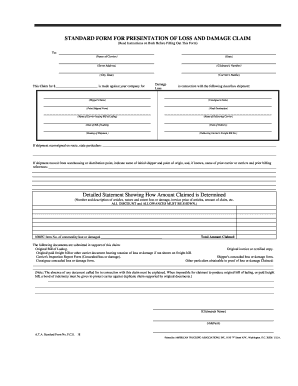 Standard Form for Presentation of Loss and Damage Claim