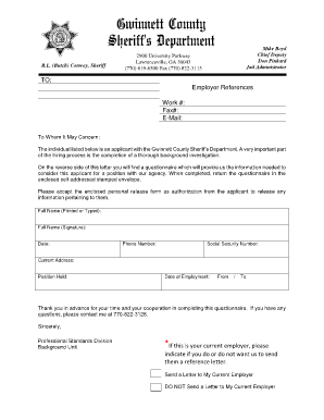 Gwinnett County Sheriff's Department Employment Reference Form