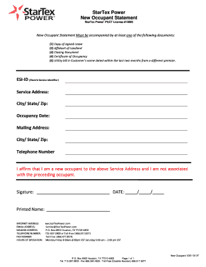 StarTex Power New Occupant Statement