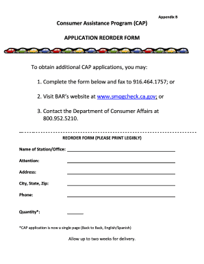 California Consumer Assistance Program Application Reorder Form