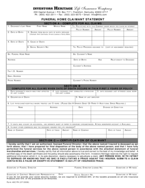 Funeral Home Claimant Statement